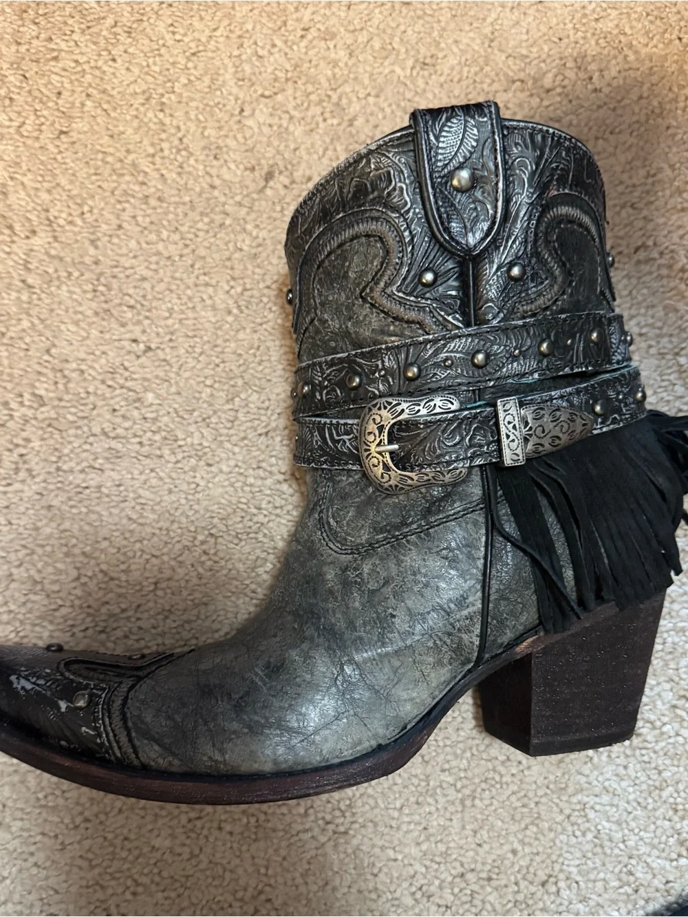 Corral Fringe Western Ankle Boots